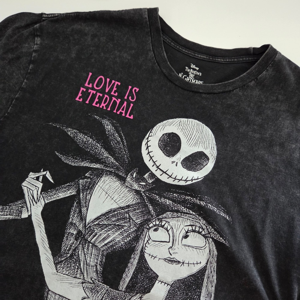 Disney Nightmare Before Christmas Black Acid Wash Jack Sally Shirt Mens XL